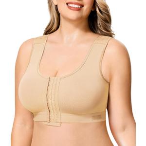 BRABIC Post Surgery Front Closure Bras for Women No Underwire Compression Surgical Mastectomy Everyday Bra (Small, Beige)
