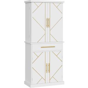 YITAHOME Kitchen Pantry Cabinet, 72" Tall Wood Storage Cabinet with 4 Doors and 3 Shelves 1 Drawer 6 Side Rack Freestanding Modern Carved Cupboard for Dining Room Living Room Furniture, White