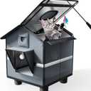 Outdoor Cat House with Raised Base & Toy Included, Weatherproof Feral Cat Shelter with Folding Roof, Insulated Warm Hideaway for All Seasons, for Cats Up to 12 lbs