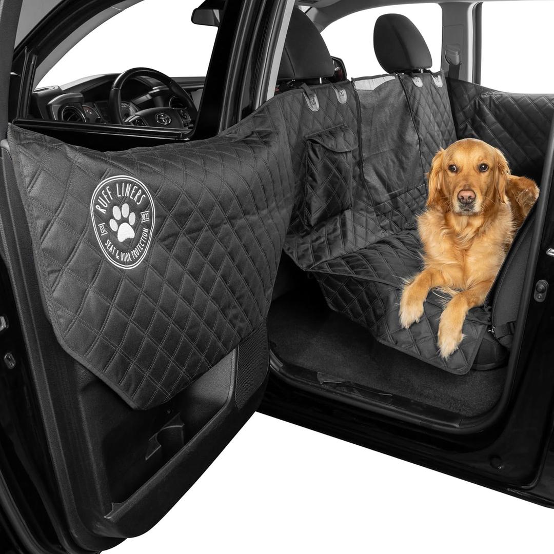 Ruff Liners XL Dog Seat Cover, Black  As Seen on Shark Tank  Back Seat Protector for Full-Size Trucks  Waterproof, Machine-Washable, Touch Fasteners, & Belt Slots  Heavy-Duty Dog Hammock