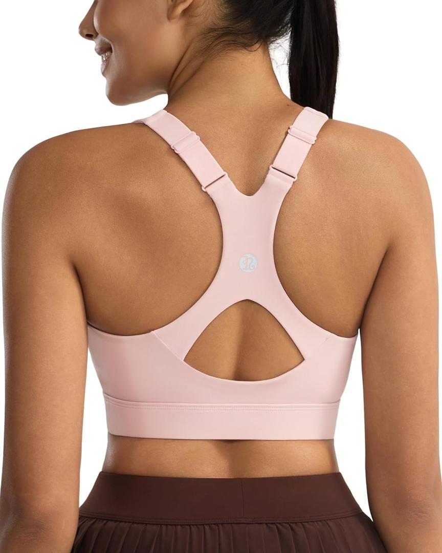 RUNNING GIRL Sports Bra for Women, Strappy Running Supportive Sports Bras High Impact Yoga Bra with Large Breasts(3182_Pink_S) (Pink, S)