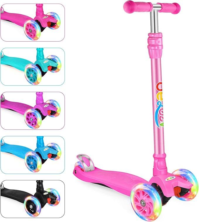 Scooters for Kids 3 Wheel Kick Scooter for Toddlers Girls Boys, 4 Adjustable Height, Lean to Steer, Light up Wheels, Extra-Wide Board, Easy to Assemble for Children Gift Sport Toys Ages 3-12