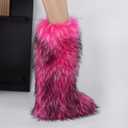 WOVOIE Knee High Fur Boots for Women Faux Fur Boots, Fluffy Round Toe, Winter Cosy Plush Warm Outdoor Snow Boots (Rose red, Adult, Women, 9, Numeric, US Footwear Size System, Medium)