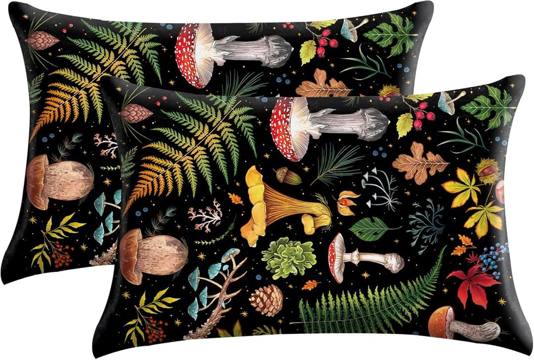 GABraden Microfiber Pillow Cases 2PCS, Floral Print Pattern Pillow Cover Set with Hidden Zipper, Lightweight and Breathable, Comfortable Fabric, Standard Size 20"X 26" Pillow case(Mushroom)