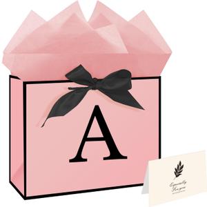 3 x Eaureum Personalized Initial A Gift Bags for Girls Women, 13" Pink Initial A Gift Bags for Birthday Wedding Holidays Party Decorations for Her Girls Women Daughter Granddaughter Friends Wife