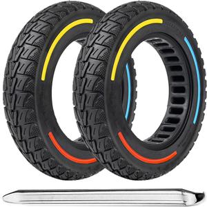 10X2.125 Inch Solid Tires for Electric Scooter,50/75-6.1 Replacement Wheel, 10X2.125 Rubber Tyre for Gotrax G4& Turboant X7 Pro& Segway Ninebot F25/F30/F40/F65& Hiboy S2 Pro/ S2 MAX-3 color-(2PCS) (multicolour)