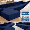 ZNSAYOTX Sectional Couch Covers, Stretch Jacquard Slipcovers with Elastic Bottom for L-Shape Sectional Sofa, 2 Pcs Pet Friendly Modular Sofa Protector (3 Seat Couch + 2 Seat Chaise, Navy Blue)