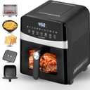 Ceramic Air Fryer Stainless Steel Shell Compact 6 QT for Small Family, DAYBEST Max 450F 12-in-1 Metal Airfryer Dual Heats 1700W with Window, Dishwasher Safe Accessories (Black)
