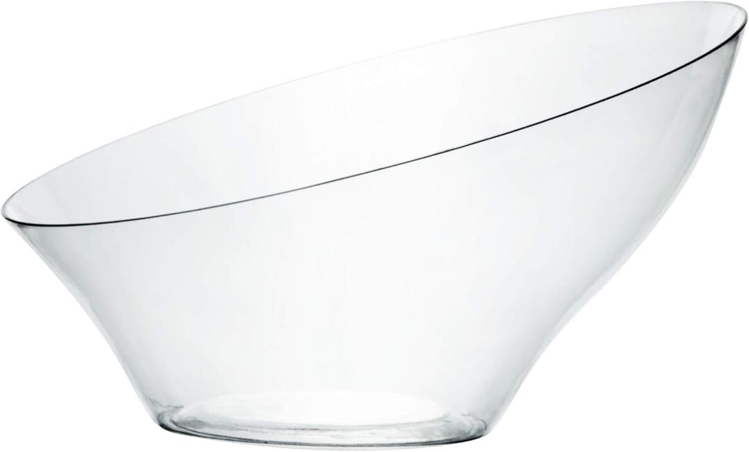 PLASTICPRO Disposable Angled Plastic Bowls Round Large Serving Bowl, Elegant for Party's, Snack, or Salad Bowl, Clear Pack of 4