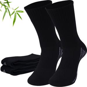 Sunew 3 Pairs Viscose Bamboo Socks, Unisex Cushioned Comfortable Crew Workout Hiking Socks (Large)
