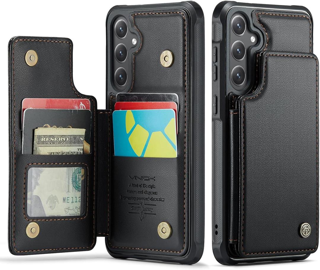 Vinich for Samsung Galaxy S25 Plus Wallet Case with Card Holder, RFID Blocking Credit Slots Kickstand Shockproof Phone Cover for Women Men, Black