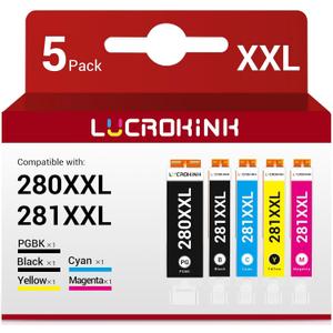280XXL 281XXL Ink Cartridges 5 Pack Replacement for Canon PGI-280XXL CLI-281XXL Ink Cartridges for pixma TR8520 TR8620a TR8620 TS702a TS9520 TS9521C TR8520 TS6220 TS6320 TS8220 Printer (PGBK/BK/C/M/Y)