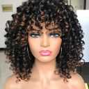 Curly Afro Wigs for Black Women Kinky Curly Wig with Bangs Synthetic Fiber Natural Looking Glueless Hair for Daily Wear