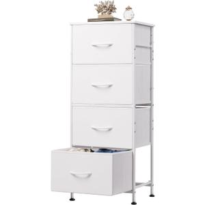 WLIVE Dresser with 4 Drawers, Storage Tower, Organizer Unit, Fabric Dresser for Bedroom, Hallway, Entryway, Closets, Sturdy Steel Frame, Wood Top, Easy Pull Handle, White