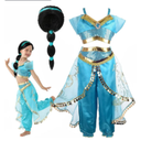 Girls Jasmine Arabian Princess Jasmine Cosplay Costume with Wig - Halloween Party Dress Up for Kids (110(3-4T))