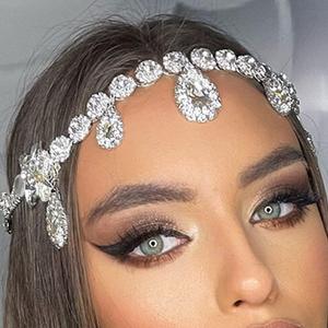 Missgrace Vintage Dainty Shining Women Bridal Rhinestone Gold Silver Waterdrop Chunky Head Chain Headband Boho Crystal Teardrop Headpiece Hair Jewelry Wedding Prom Party Halloween Festival Hair Accessories for Women Girls