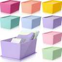 Menkxi 8 Pcs Storage Bins with Lids Small Plastic Storage Containers Stackable Storing Baskets Box Cute Organizer Bins for Organizing Shelves (Mixed Color)
