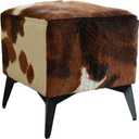 Brown Cow Print Ottoman, Faux Cowhide Footstool, Western Style, 16"D x 16"W x 17"H