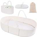 Changing Baskets Set,Moses Basket with Pad and Diaper Caddy,Set of 2 Baskets,Portable Cotton Rope Woven Basket,Replaceable Pad,Gifts for Newborn 28.7" x 15.7" x 7.8"（White）