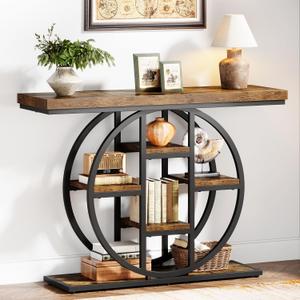 Celaform 41" Console Table for Entryway, 4-Tier Industrial Narrow Wood Sofa Accent Tables with Circle Storage Shelves for Living Room, Hallway, Foyer (Rustic Brown), 40.95 inches x 11.42 inches x 31.5 inches