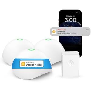 Meross Smart Water Sensor Alarm 3 Pack, WiFi Water Leak Detector Support Apple HomeKit, SmartThings, IP67 Waterproof with App Alerts, Alarm, 100M Range for Home Basement Kitchen (Meross Hub Included)