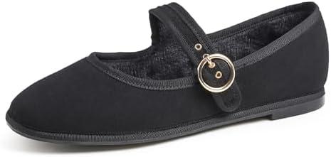 FEVERSOLE Women's Soft Breathable Mary Jane Memory Foam Cushioned Comfort Round Toe Metal Buckle Flats Walking Shoes 38