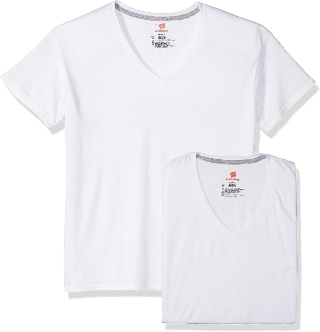 Hanes Ultimate Men's 4-Pack ComfortBlend V-Neck with FreshIQ Odor Protection, White, Small