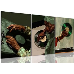 AOYUSMO 3 Piece African American Wall Art Black Men Wall Decor Record Canvas Art Fashion Music Pictures Music Studio Paintings Modern Trendy Artwork For Living Room Bedroom, 16x24in