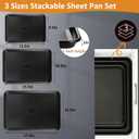 SS&CC Nonstick Baking Sheet Pan Set of 3, 0.8mm Carbon Steel Cookie Sheets for Oven - Half/Quarter/Jelly Roll Pans with Diamond Texture, PFOA-Free & Oven Safe (17.5x12, 15.5x10.2, 13.5x9.5 Inch) (Black)