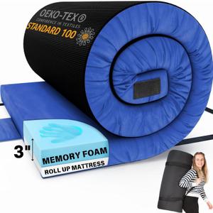 Matrix Comfort-Cell Memory Foam Camping Mattress Pad, Portable Foam Sleeping Pad for Camping, Roll up Sleeping Mat for Adults Floor Mattress Guest Floor Bed for Sleepover, Car, Tent SUV Cot Mattress Twin