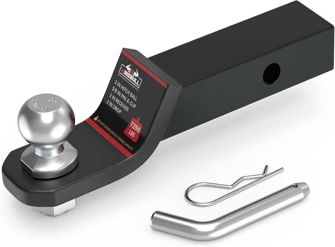 2 Inch Ball Trailer Hitch 2 in Drop Receiver Hitch with 2 in Shank & Hitch Pin for Truck Towing Ball Mount, 7,250 LBS GTW, Black