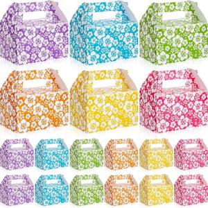 AmazingSpark 48 Pack Hibiscus Floral Gift Boxes with Handles, 5.9 x 3.54 x 3.54 Inch Hawaiian Tropical Treat Gable Boxes for Hawaiian Luau Theme Party Favor Supplies