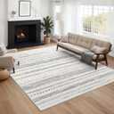 Moroccan 5'x7' Area Rug: Soft Ultra Thin Machine Washable Farmhouse Area Rugs for Living Room Non-Slip Neutral Modern Geometric Indoor Floor Carpet for Bedroom Under Dinning Table Grey