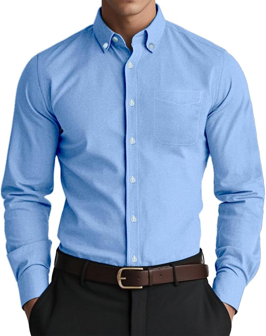 Manwan walk Men's Oxford Shirt Well-Fitted Soft Lightweight Long Sleeve Button Down Shirts (Medium, Sky Blue)