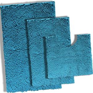 Teal Blue Bath Mat for Bathroom, Bathroom Rugs Non Slip Washable, Chenille Bathroom Mats, Ultra Absorbent Bath Rugs Sets 3 Pieces, Ultra Soft Bathroom Rug Set,Plush Bathroom Set for Tub, Shower