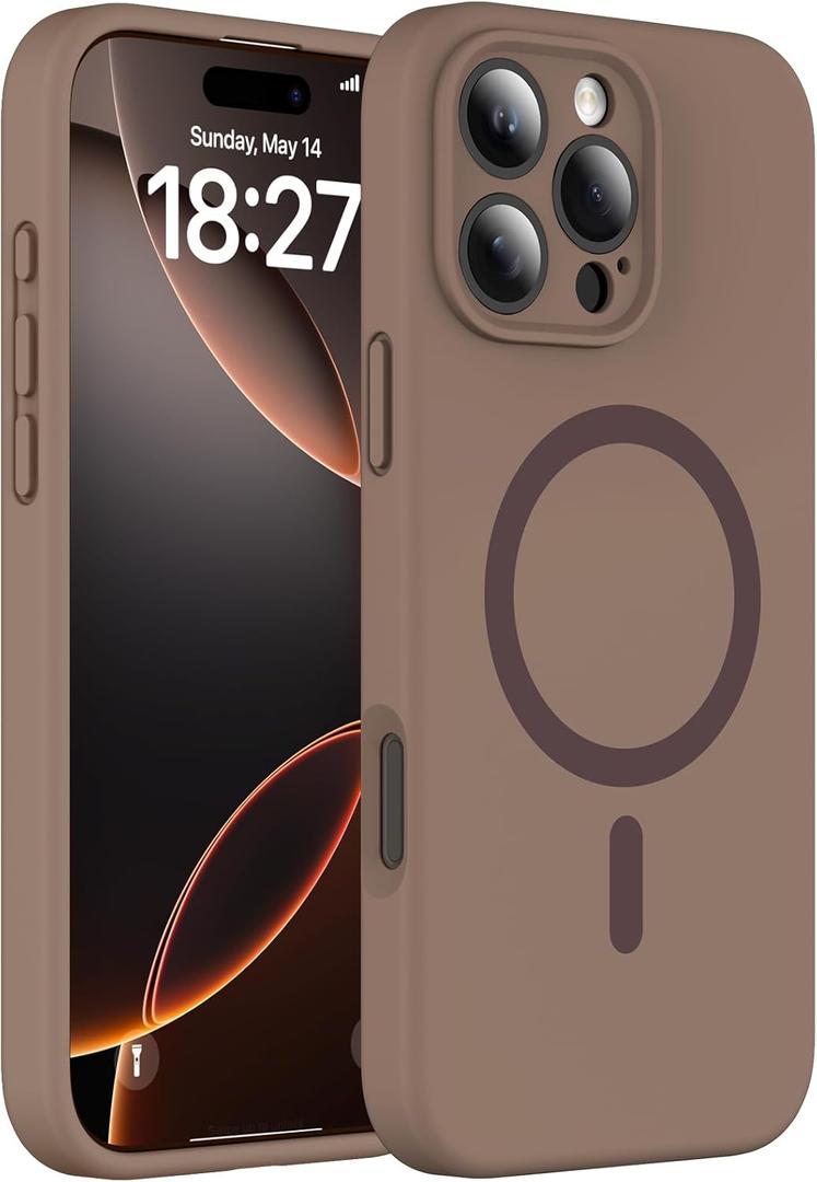 Magnetic for iPhone 16 Pro Case, Compatible with MagSafe, Full Camera Protection, Military-Grade Protection 3.0mm Thicken Silicone Phone Cover for 16 Pro 6.3", Desert Brown