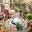 CCoutueChen 4x4 Washable Peacock Round Rug, Victoria Bird Floral Floor Mat for Adult Bedroom/Living Room, Soft Large Non-Slip Carpet Floor Mat for Kids Nursery Playroom Home Office
