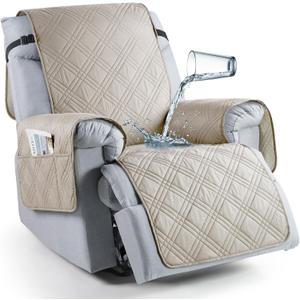 TAOCOCO 100% Waterproof Recliner Chair Cover, Non Slip Recliner Covers for Recliner Chair with Pocket, Washable Reclining Chair Cover Furniture Protector for Kids, Pets(23.6'', Cream)