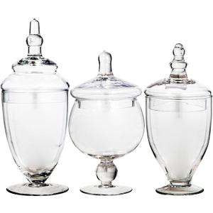 Small Apothecary Jars with Lids Set of 3, Home Essentials & Beyond, for Candy Buffet, Glass decor, Laundry Room, Potpourri, and Bathroom Jars