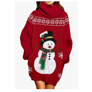Christmas Sweater Dresses for Women Oversized Turtleneck Pullover Holiday Dress with Pocket, L