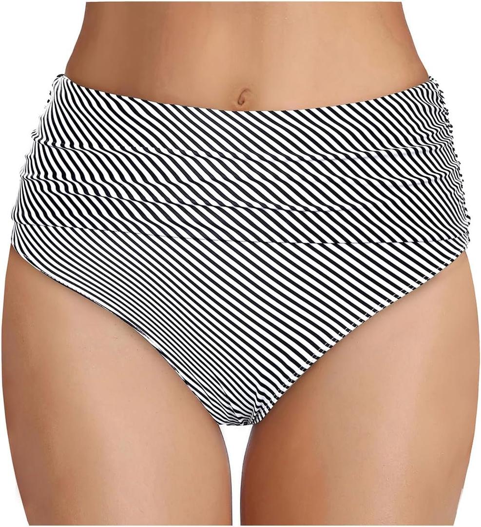 Tempt Me Women's High Waisted Bikini Bottom Tummy Control Ruched Bathing Suit Swim Bottom, Large