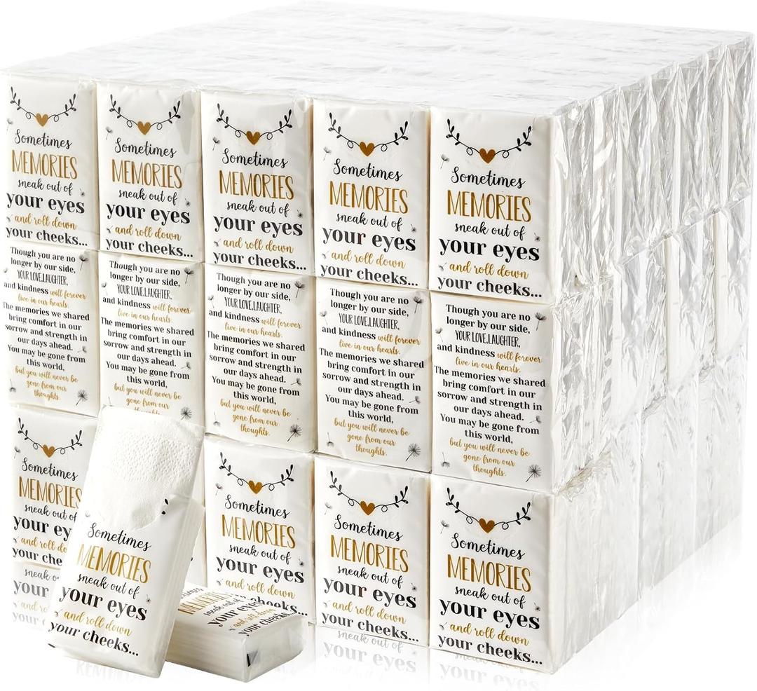 120 Pack Funeral Facial Tissues Keepsakes Memorial Pocket Tissues Inspirational Poem 3 Ply Mini Travel Size Tissue Individual Packs Funeral Favors for Guests Relatives Family Friends Memorial Gift