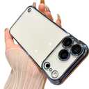 Frameless Electroplated Clear Case for iPhone 17 Pro Max Built-in Camera Lens Protector,Slim Thin High Transparent Hard PC Back Anti-Fall Anti-Fingerprint Phone Cover[Not-Yellowing](Light Blue)