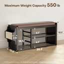 Solid Wood Shoe Bench with Leather Cushion, Shoe Storage Organizer with Side Holder, Shoe Rack Bench for Entryway, Hallway, Living Room, Mudroom, Holds Up to 600lb (Black, 39.4"W*12.6"D*18.9"H)
