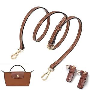 KOMHPS Purse Straps Replacement, Leather Handbag Crossbody Shoulder Strap Adjustable for Longchamp Bag Women(Cognac Gold)
