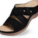 TEMOFON Wedge Sandals for Women Summer: Dressy Low Heel Sandals Black/Navy/White, Comfortable Walking, Arch support, Casual Slip on Summer Shoes, Size 8.5