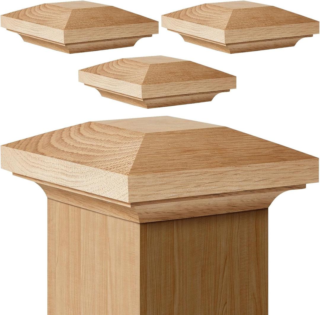 Sasylvia 4 Pcs Wood Newel Post Flat Peak Red Oak Newel Post Cap Mounting Kit for Indoor Stair Outdoor Fences Mailboxes Decks (3 x 3 Inch) Sasylvia 4 Pcs Wood Newel Post Flat Peak Red Oak Newel Post Cap Mounting Kit for Indoor Stair Outdoor Fences Mailboxes Decks (3 x 3 Inch)
