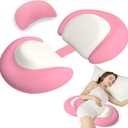 Pregnancy Pillows for Sleeping, Memory Foam W Shaped Maternity Pillow for Pregnant Women, Adjustable Travel Pregnancy Wedge Pillow with Cooling Removable Washable Cover, Support for Belly, Back(Pink)