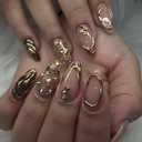 Medium Almond Press on Nails 3D Fake Nails Rhinestone Glue on Nails Golden French Stick on Nails Glossy Shiny Acrylic False Nails Full Cover Artificial Nails Reusable Nails Kit for Women Girl 24Pcs