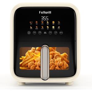 Fullwill Air Fryer with Visible Window, 7.5QT,12-in-1 Multi-Function Air Fry,Roast,Bake, Dehydrate, Fries,Nonstick and Dishwasher-Safe Basket,Family&friends Party,1700W,Creamy White